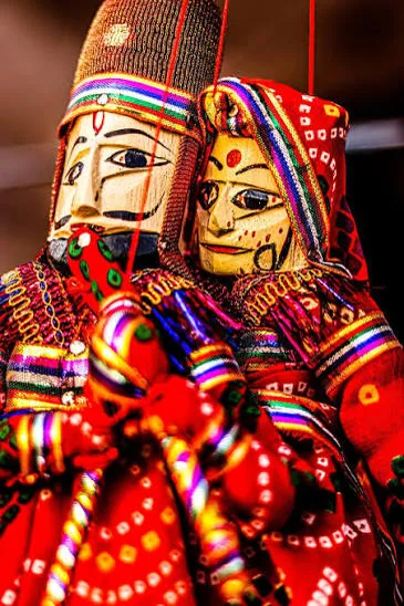 Pair of traditional Rajasthani kathputli string puppets